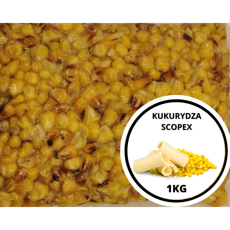 Ziarna KUKURYDZA + SCOPEX 1kg | SazanBaits.pl - Profesjonalne przynęty karpiowe