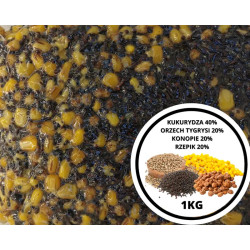 Ziarna KUKURYDZA 40% + ORZECH TYGRYSI 20% + KONOPIE 20% + RZEPIK 20% 1kg | SazanBaits.pl - Profesjonalne przynęty karpiowe